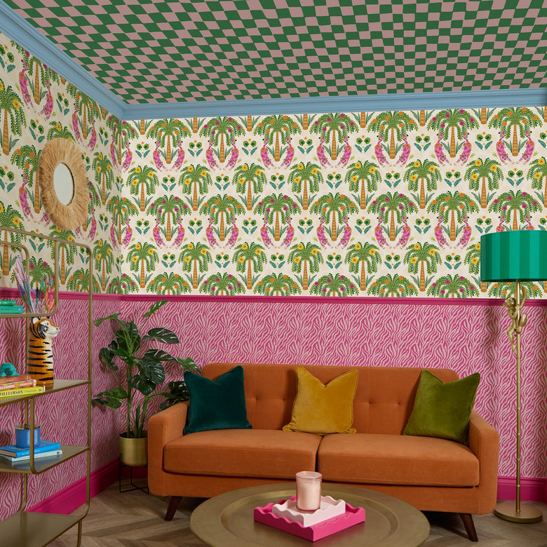 Checkerboard Wallpaper in Pink and Apple Green