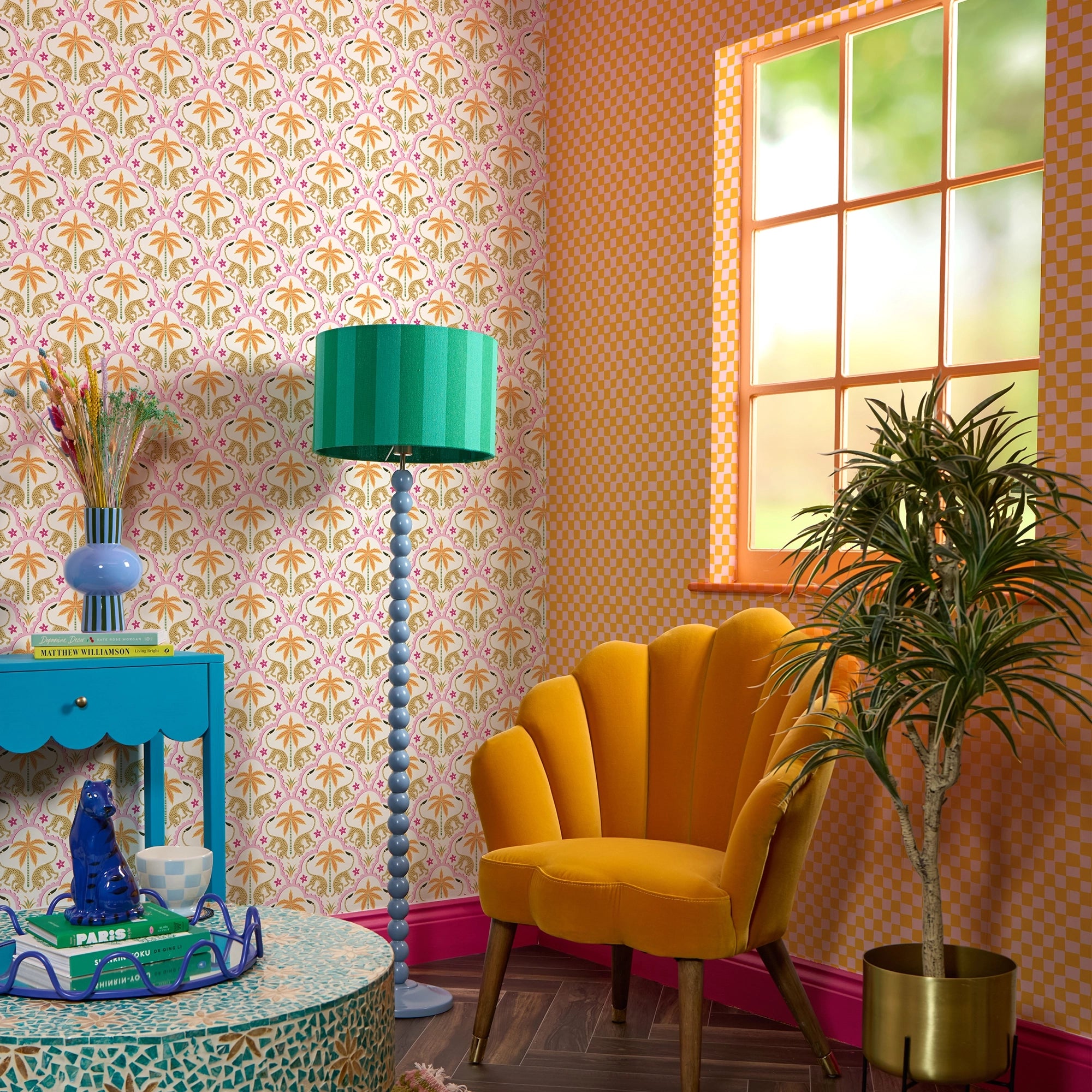 Checkerboard Wallpaper in Pink and Orange
