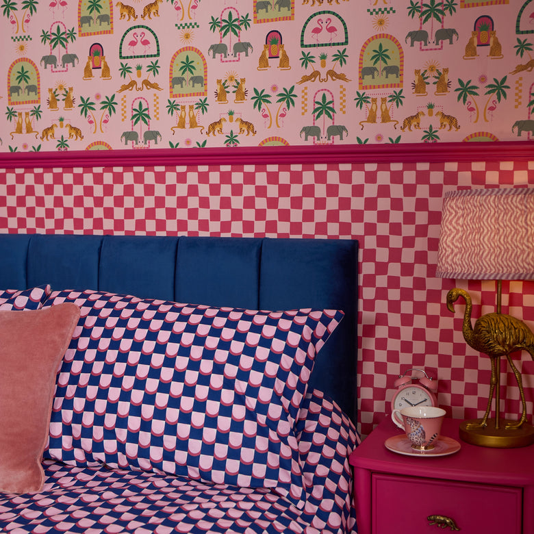 Checkerboard Wallpaper in Pink and Hot Pink