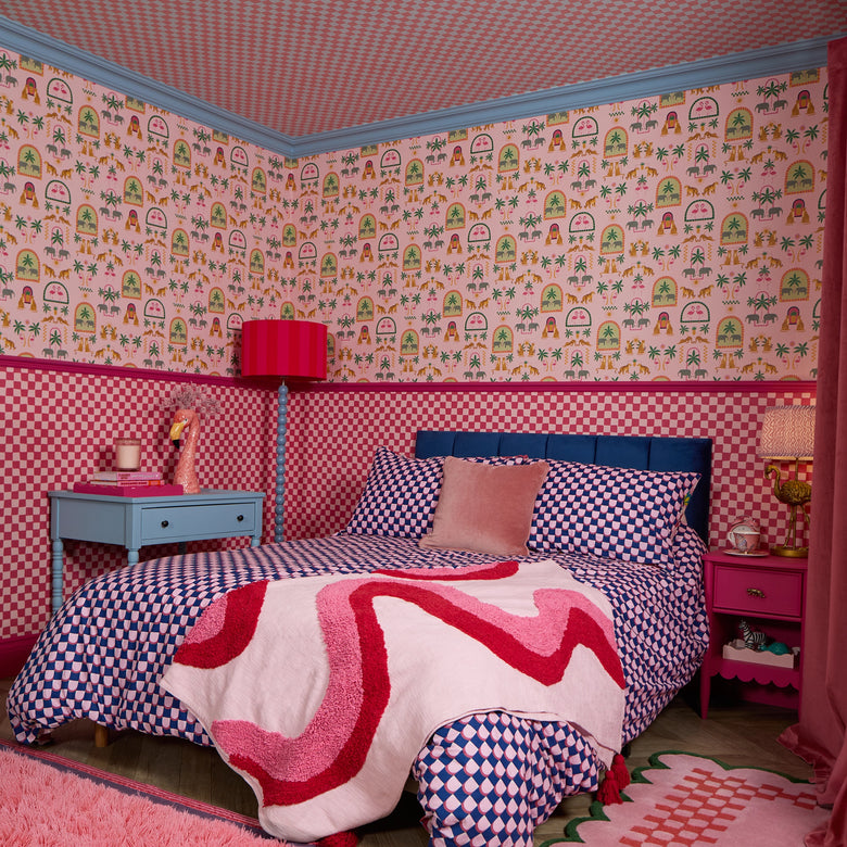 Checkerboard Wallpaper in Pink and Hot Pink