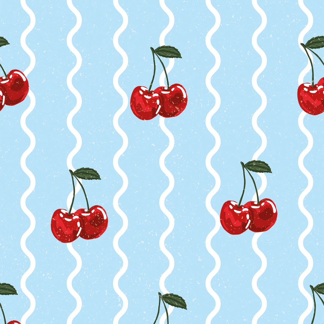 Cherry Delicious Wallpaper in Sky Blue and White
