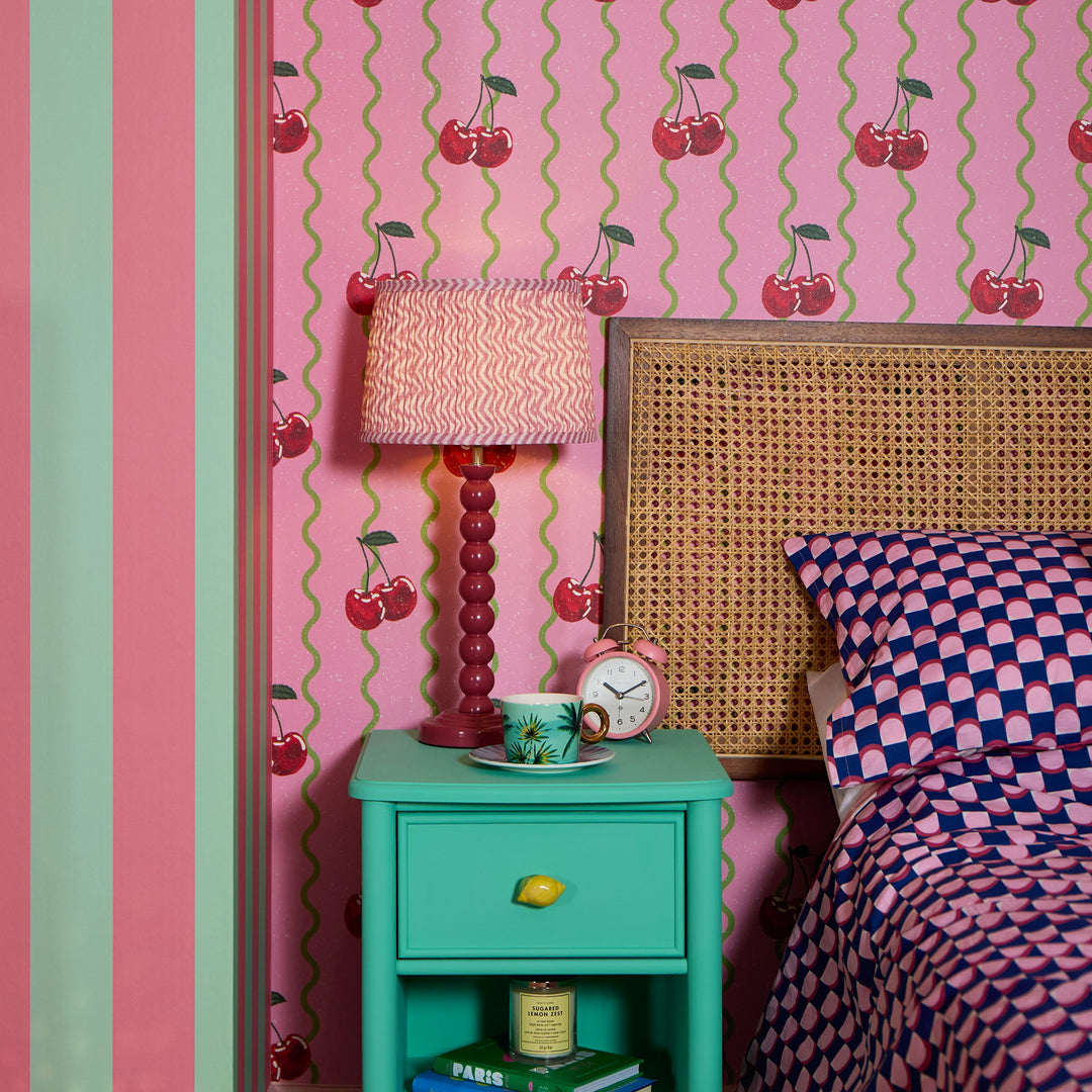 Cherry Delicious Wallpaper in Pink and Apple Green