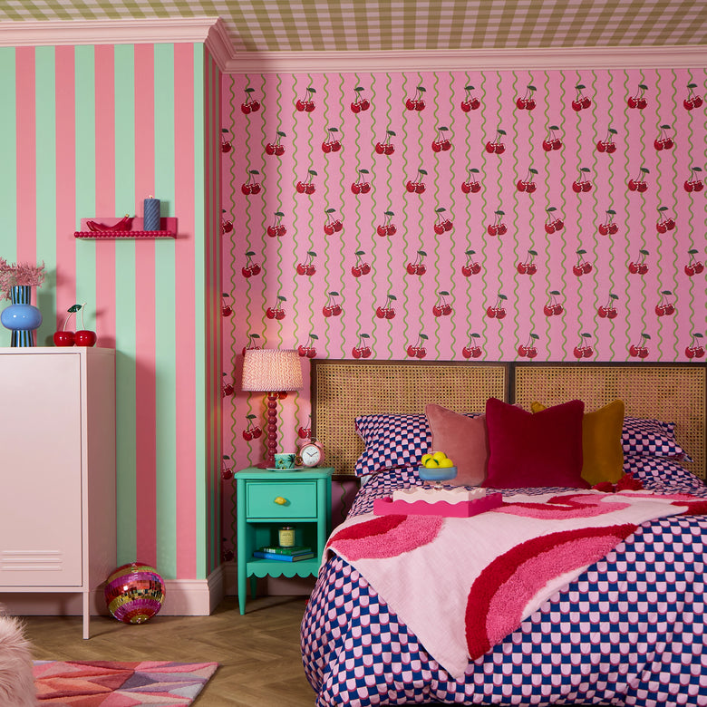 Cherry Delicious Wallpaper in Pink and Apple Green