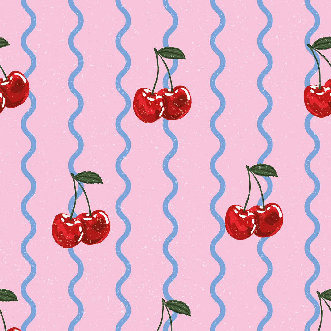 Cherry Delicious Wallpaper in Candy Pink and Blueberry