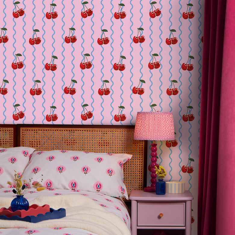 Cherry Delicious Wallpaper in Candy Pink and Blueberry
