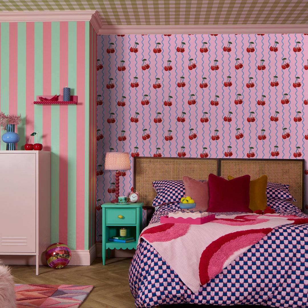Cherry Delicious Wallpaper in Candy Pink and Blueberry