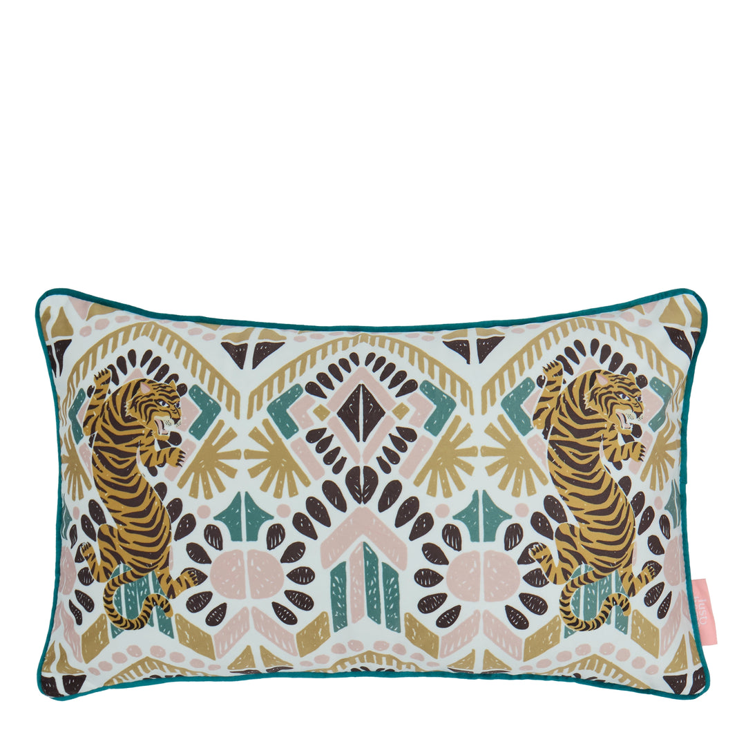 Clawdia Bolster Cushion in Blush, Mustard and Pine Green