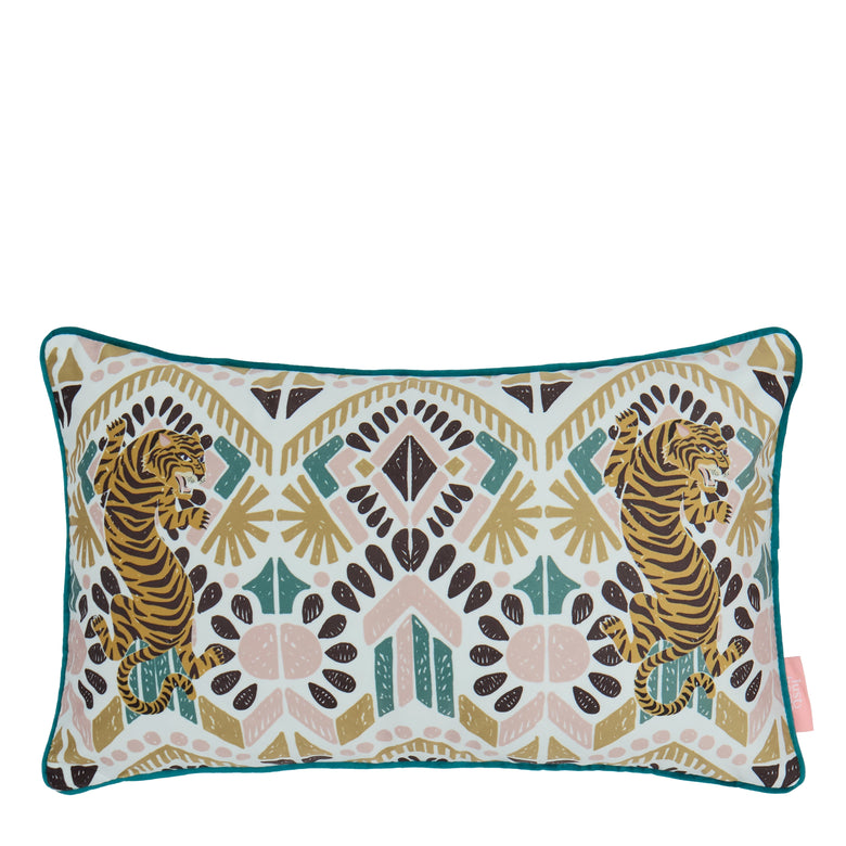 Clawdia Bolster Cushion in Blush, Mustard and Pine Green