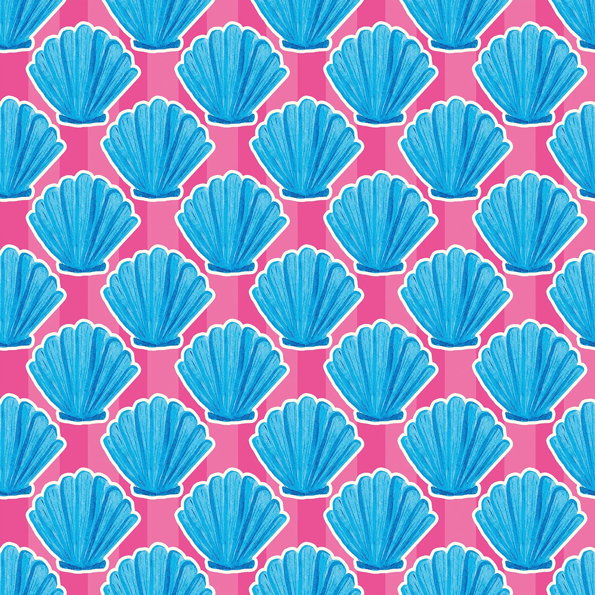 Come out of your Shell Wallpaper in Blue on Hot Pink Stripe