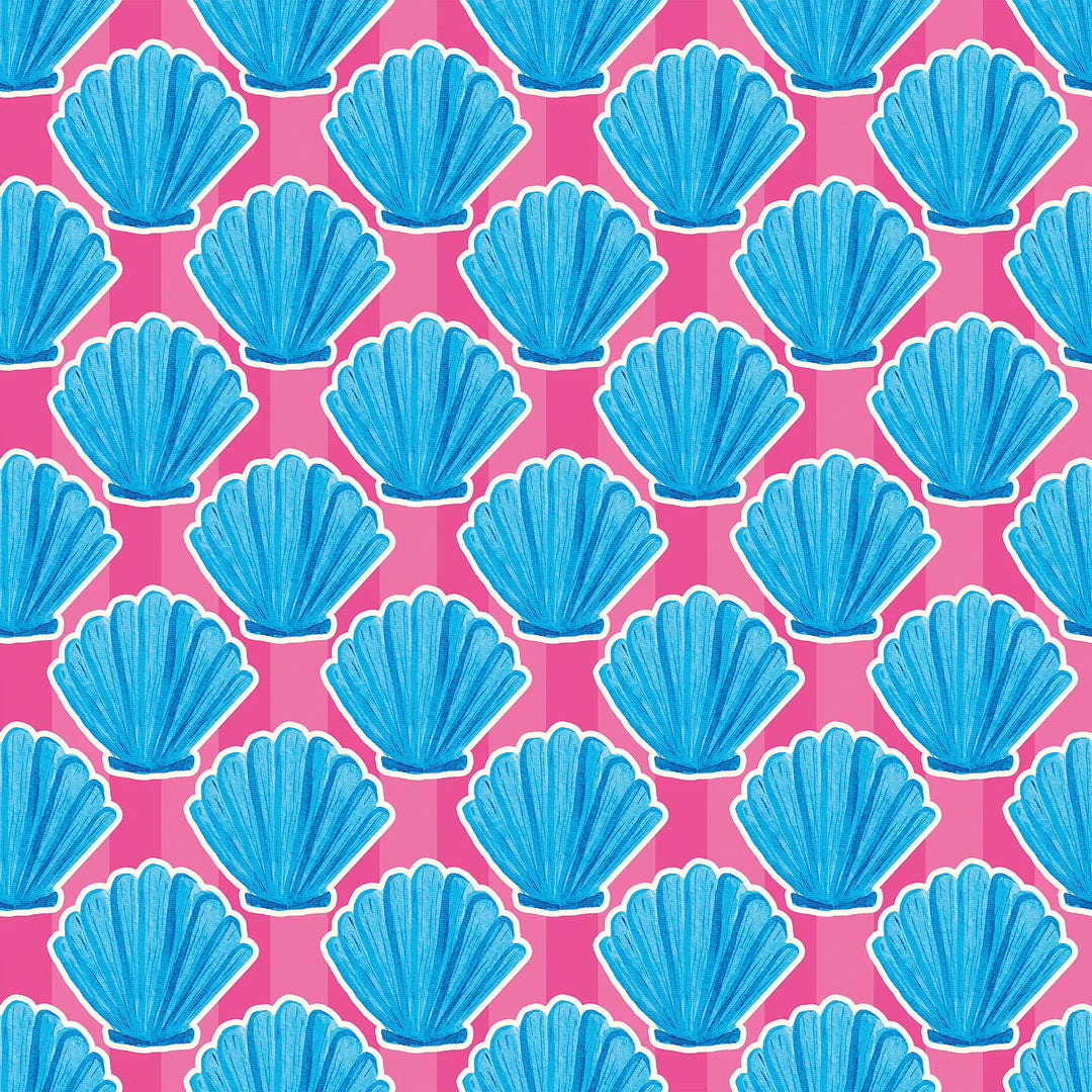 Come out of your Shell Wallpaper in Blue on Hot Pink Stripe