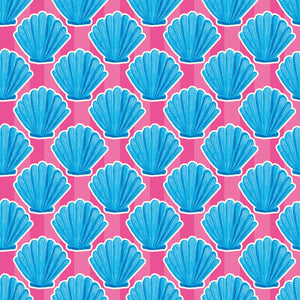 Come out of your Shell Wallpaper in Blue on Hot Pink Stripe