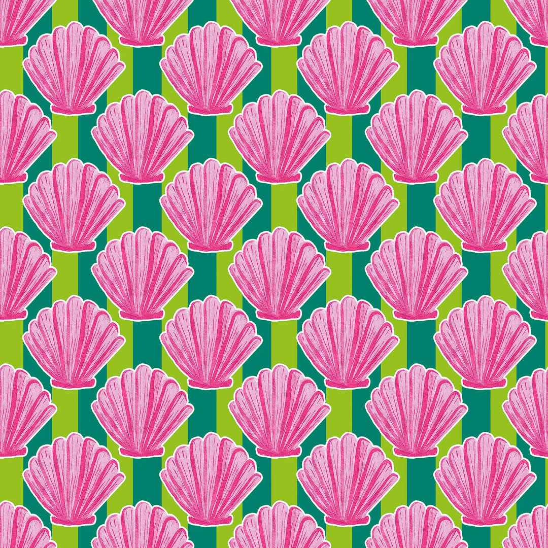 Come out of your Shell Wallpaper in Hot Pink on Green Stripe