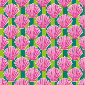 Come out of your Shell Wallpaper in Hot Pink on Green Stripe