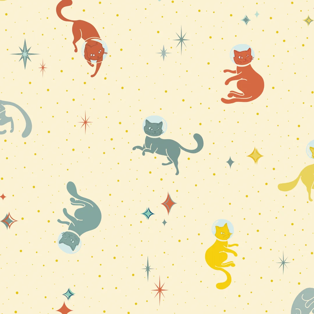 Sample of Cosmic Cats Wallpaper in Sunset Shades on Lemon Sorbet