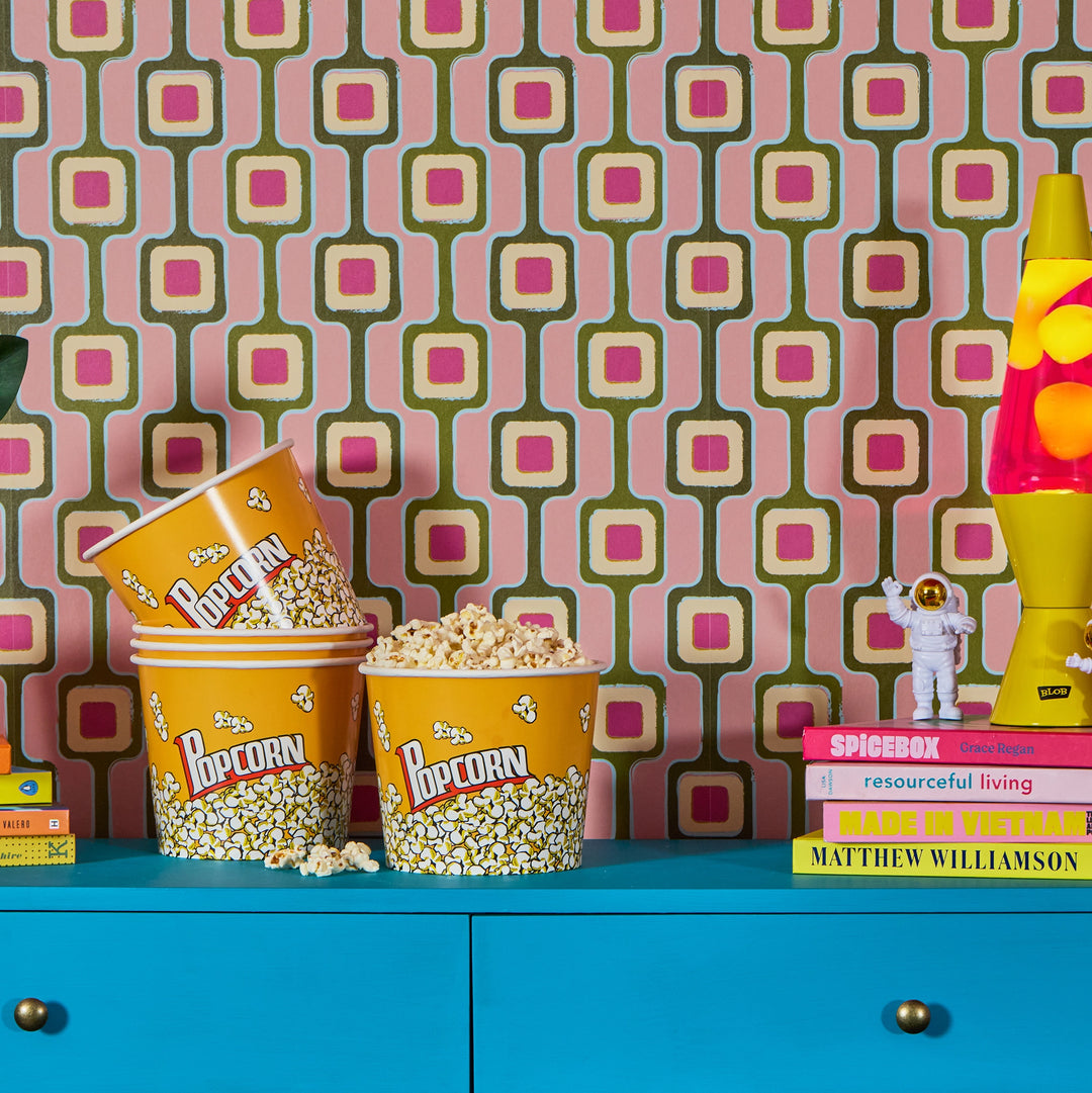 Cosmic Circuitry Wallpaper in Dusky Pink and Avocado