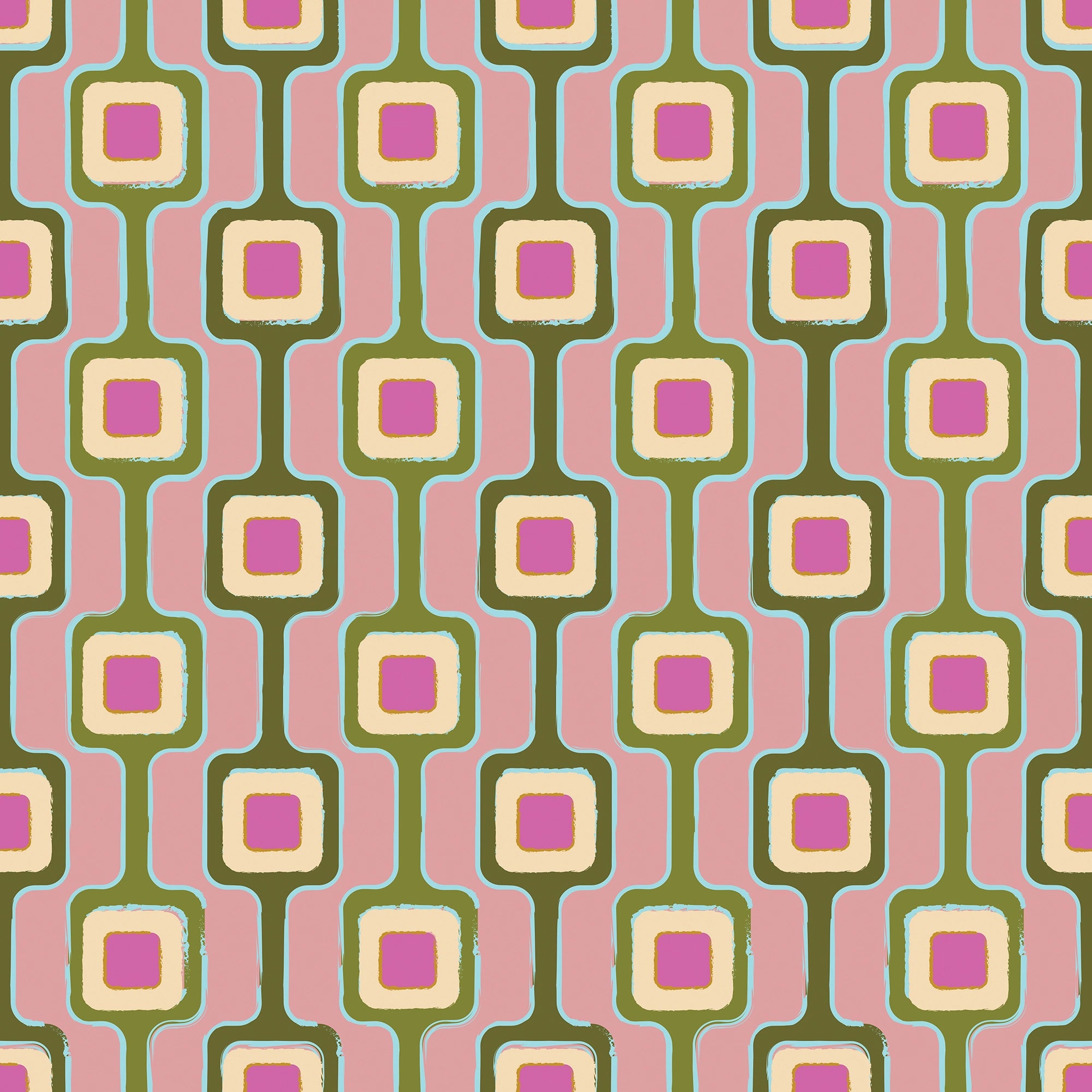 Cosmic Circuitry Wallpaper in Dusky Pink and Avocado