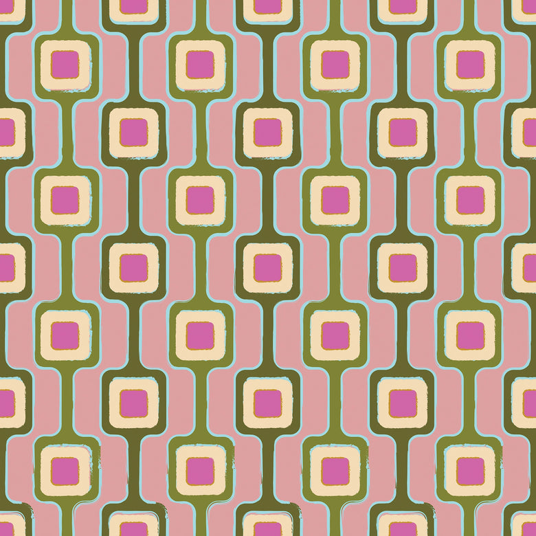 Cosmic Circuitry Wallpaper in Dusky Pink and Avocado