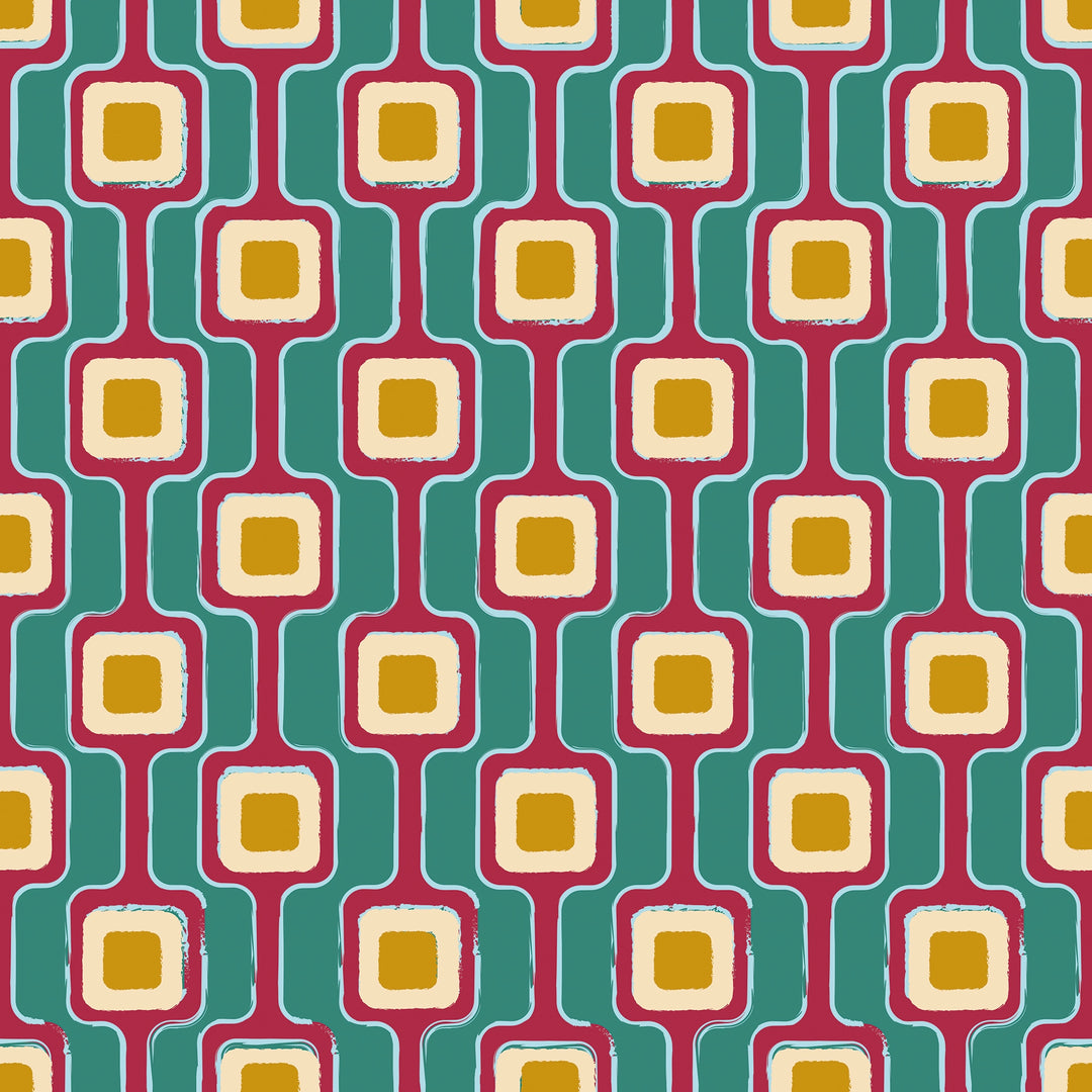 Cosmic Circuitry Wallpaper in Teal and Wine