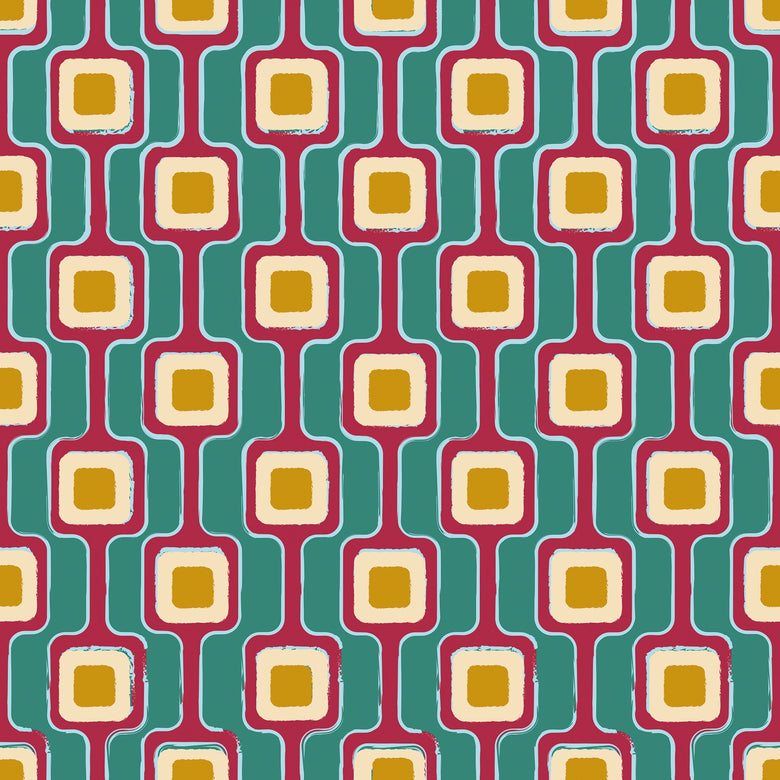 Cosmic Circuitry Wallpaper in Teal and Wine