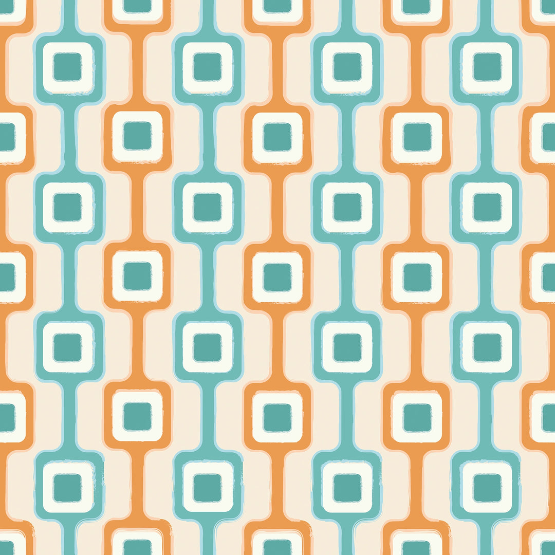 Cosmic Circuitry Wallpaper in Turquoise and Orange