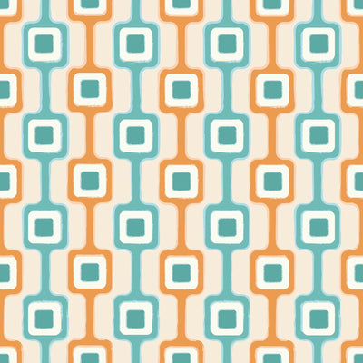 Cosmic Circuitry Wallpaper in Turquoise and Orange