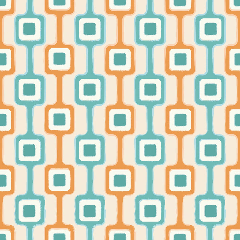 Cosmic Circuitry Wallpaper in Turquoise and Orange
