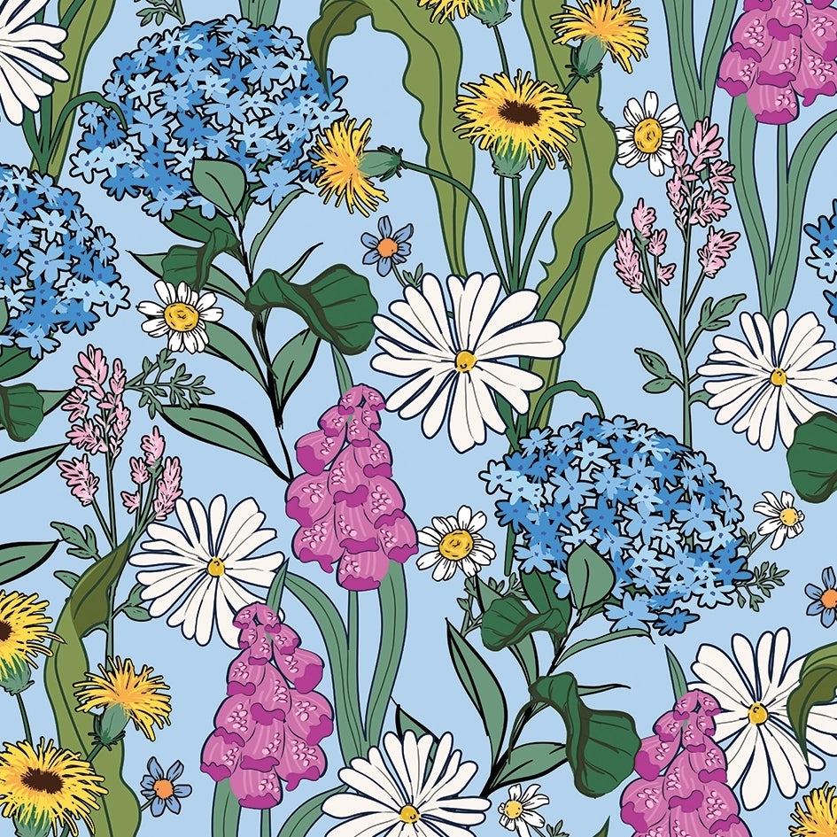 Sample of Cottage Garden Wallpaper in Sky Blue