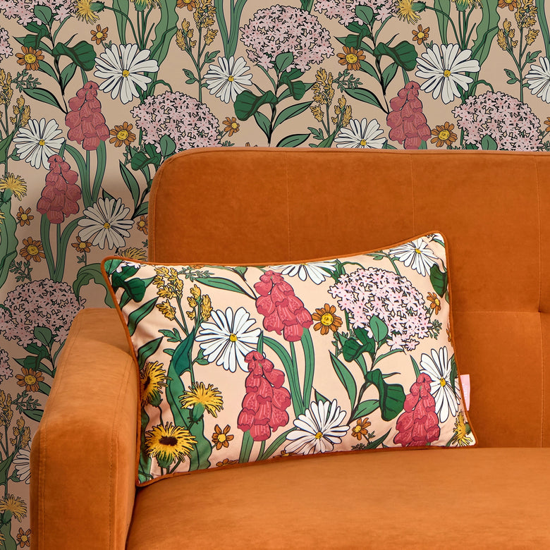 Cottage Garden Bolster Cushion in Boho Baby