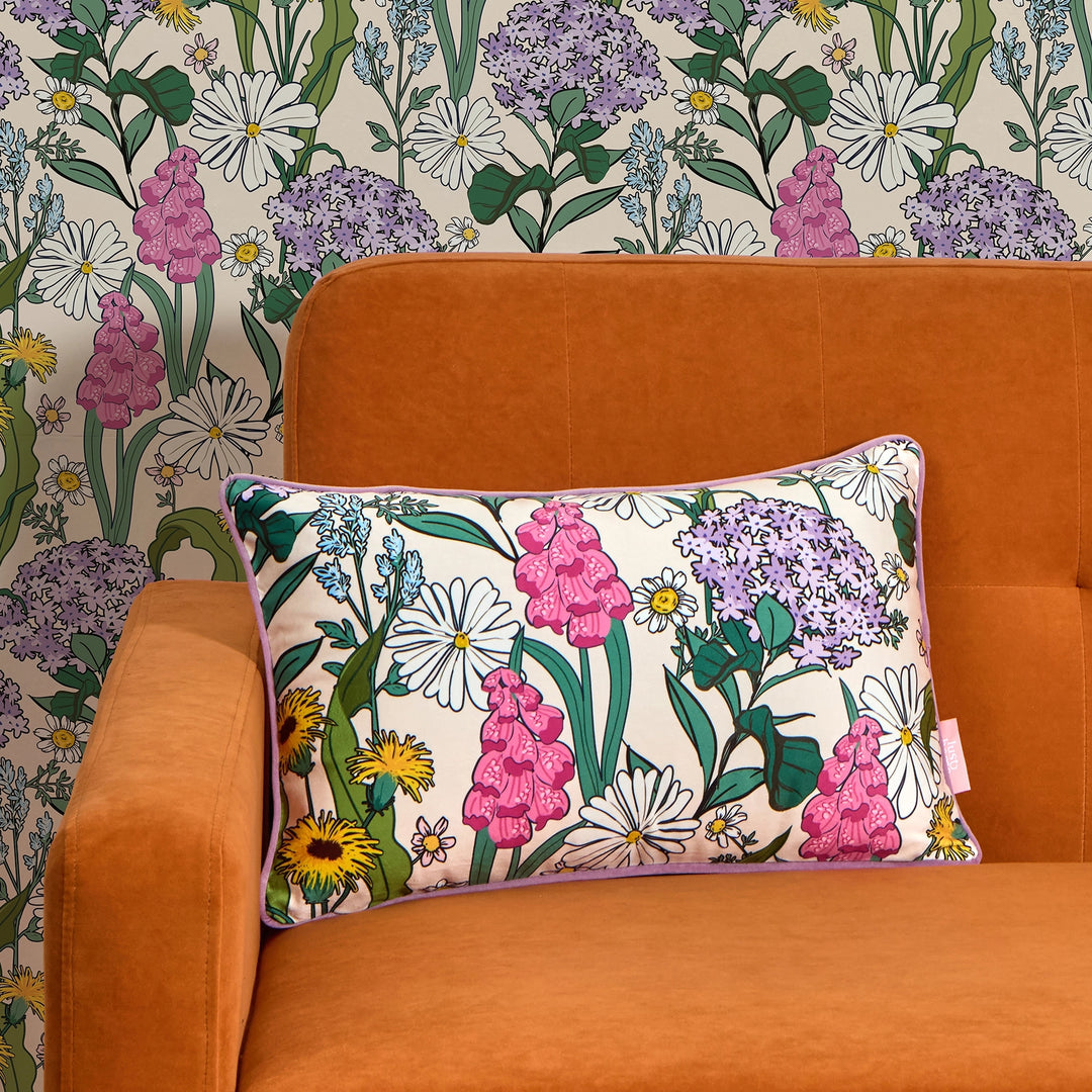 Cottage Garden Bolster Cushion in Vintage Cream