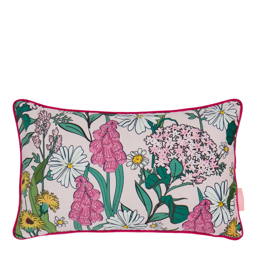 Cottage Garden Bolster Cushion in Pink Dusk