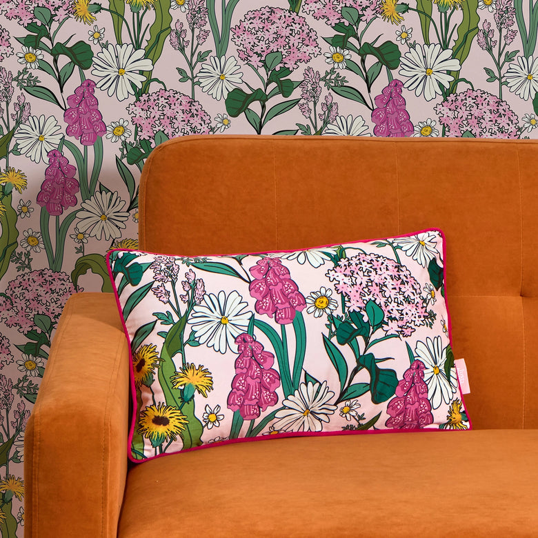 Cottage Garden Bolster Cushion in Pink Dusk