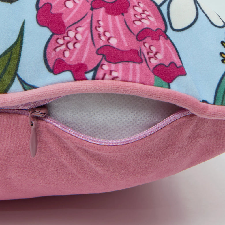 Cottage Garden Bolster Cushion in Sky Blue