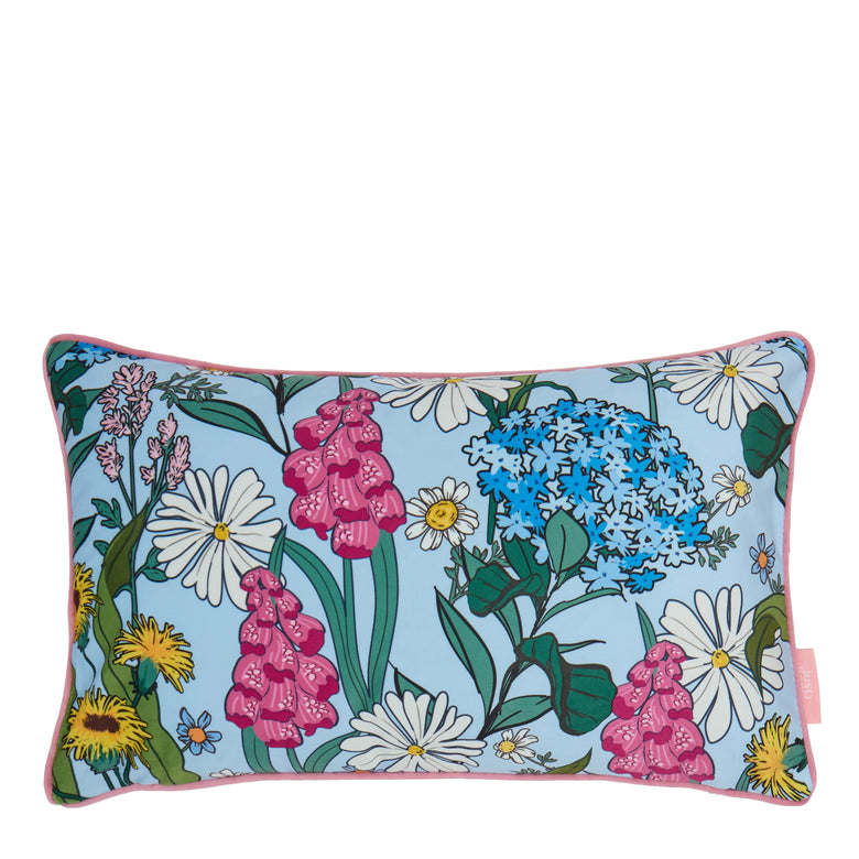 Cottage Garden Bolster Cushion in Sky Blue