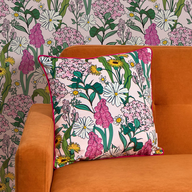 Cottage Garden Square Cushion in Pink Dusk