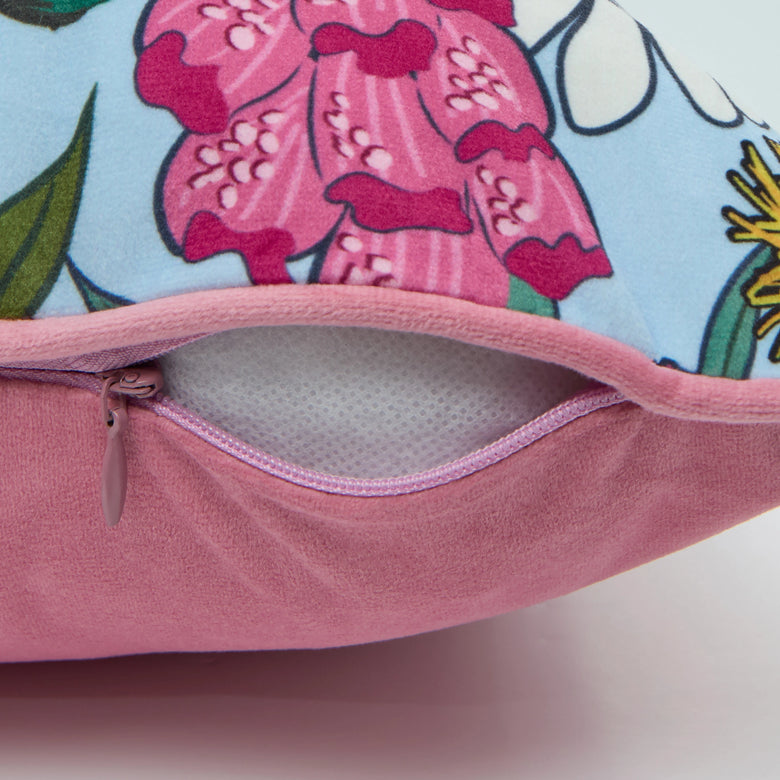 Cottage Garden Square Cushion in Sky Blue