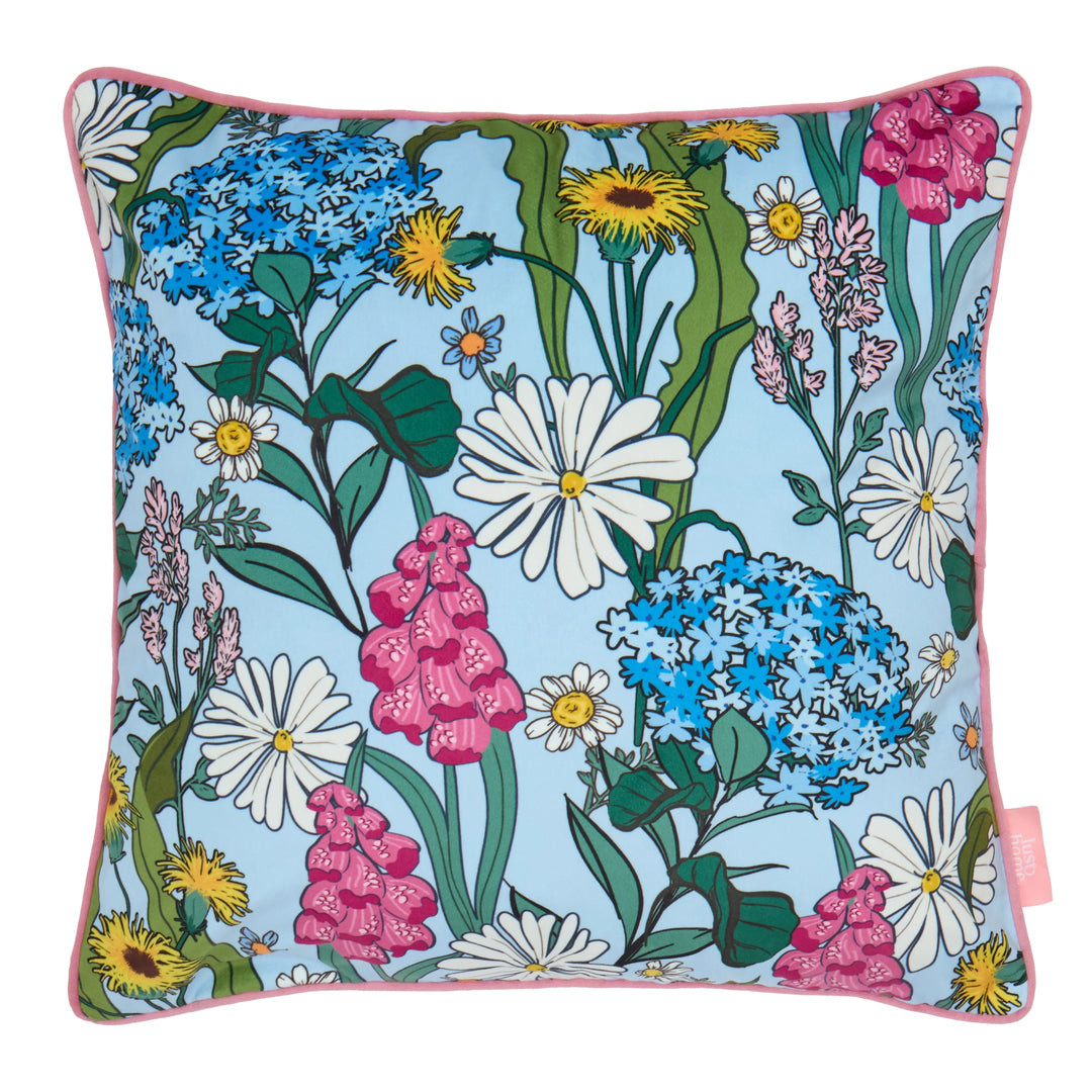 Cottage Garden Square Cushion in Sky Blue