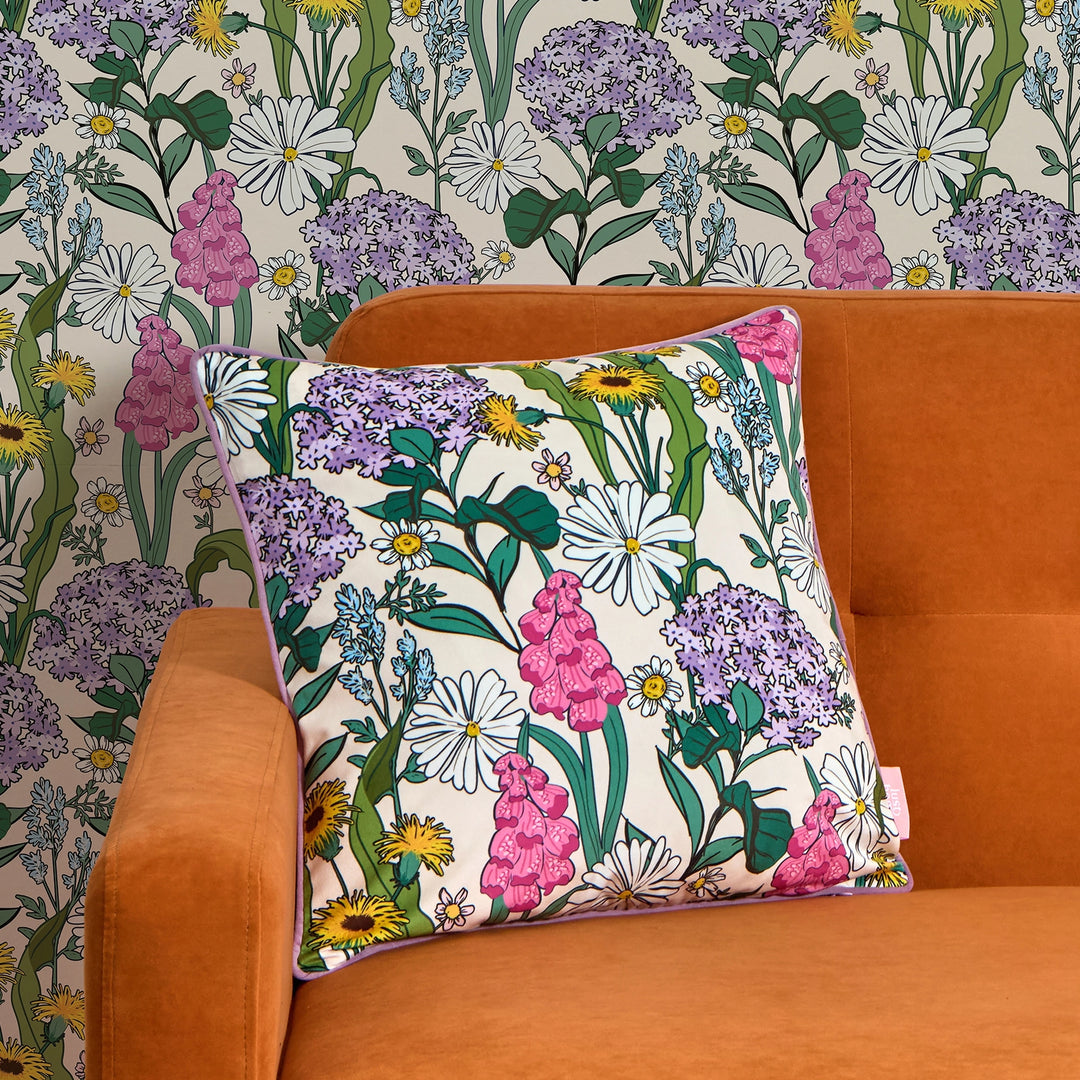 Cottage Garden Square Cushion in Vintage Cream