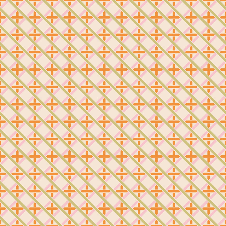 Criss Crossed Wallpaper in Pink, Orange and Green on Cream