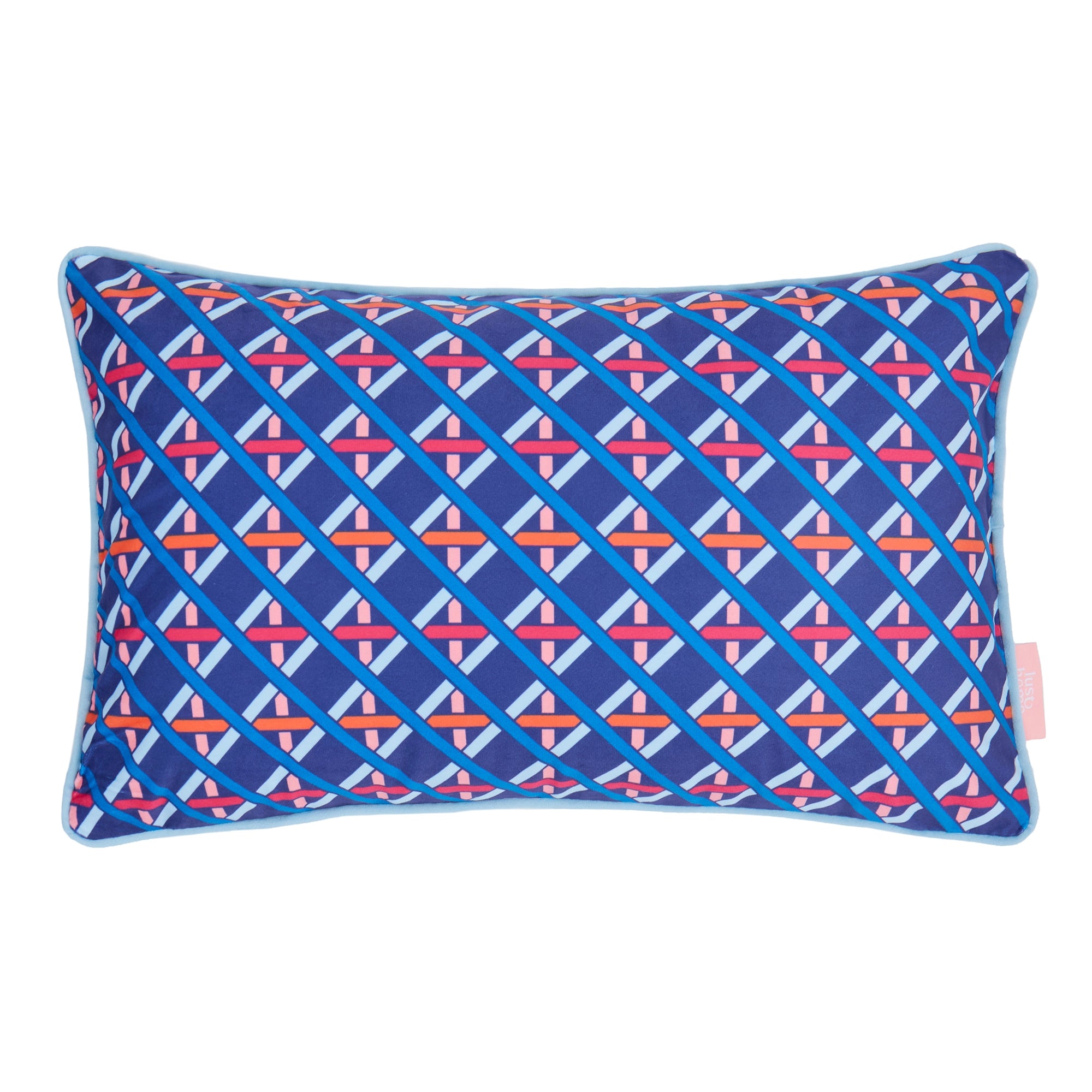 Criss Crossed Bolster Cushion in Electric Blue, Red and Orange