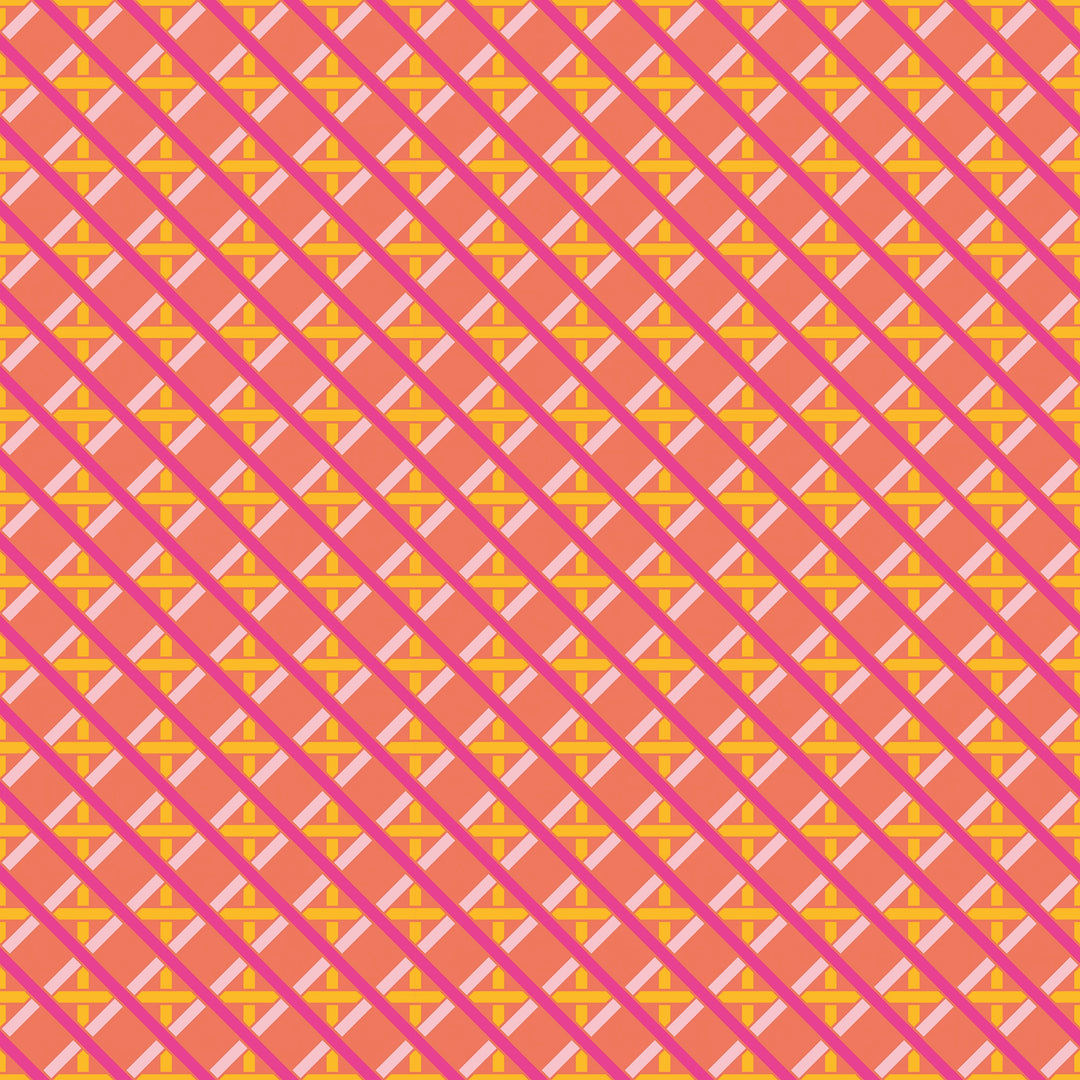 Criss Crossed Wallpaper in Pinks, Yellow and Blood Orange