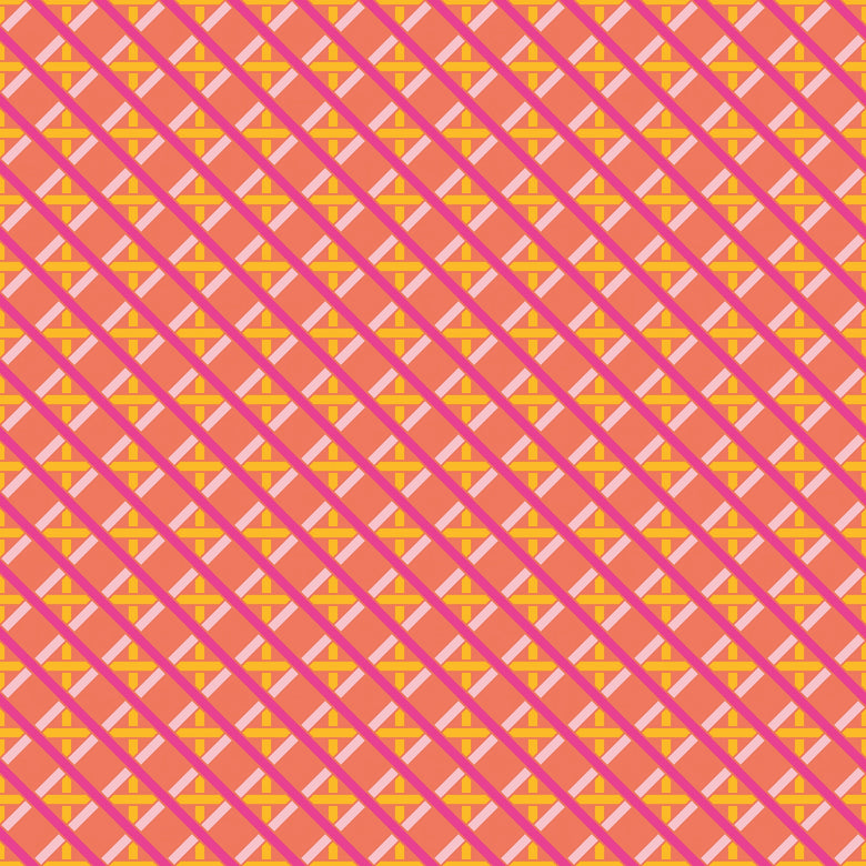 Criss Crossed Wallpaper in Pinks, Yellow and Blood Orange