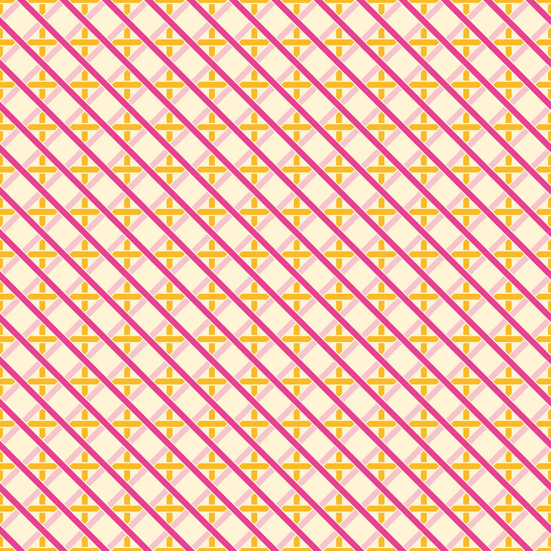 Criss Crossed Wallpaper in Pinks, Yellow and Melba Cream