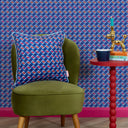 Criss Crossed Square Cushion in Electric Blue, Red and Orange