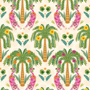 Crouching Tiger Wallpaper in Olive Greens and Brights on Cream