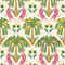 Crouching Tiger Wallpaper in Olive Greens and Brights on Cream