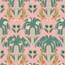 Crouching Tiger Wallpaper in Teals and Rosy Pink