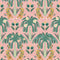 Crouching Tiger Wallpaper in Teals and Rosy Pink