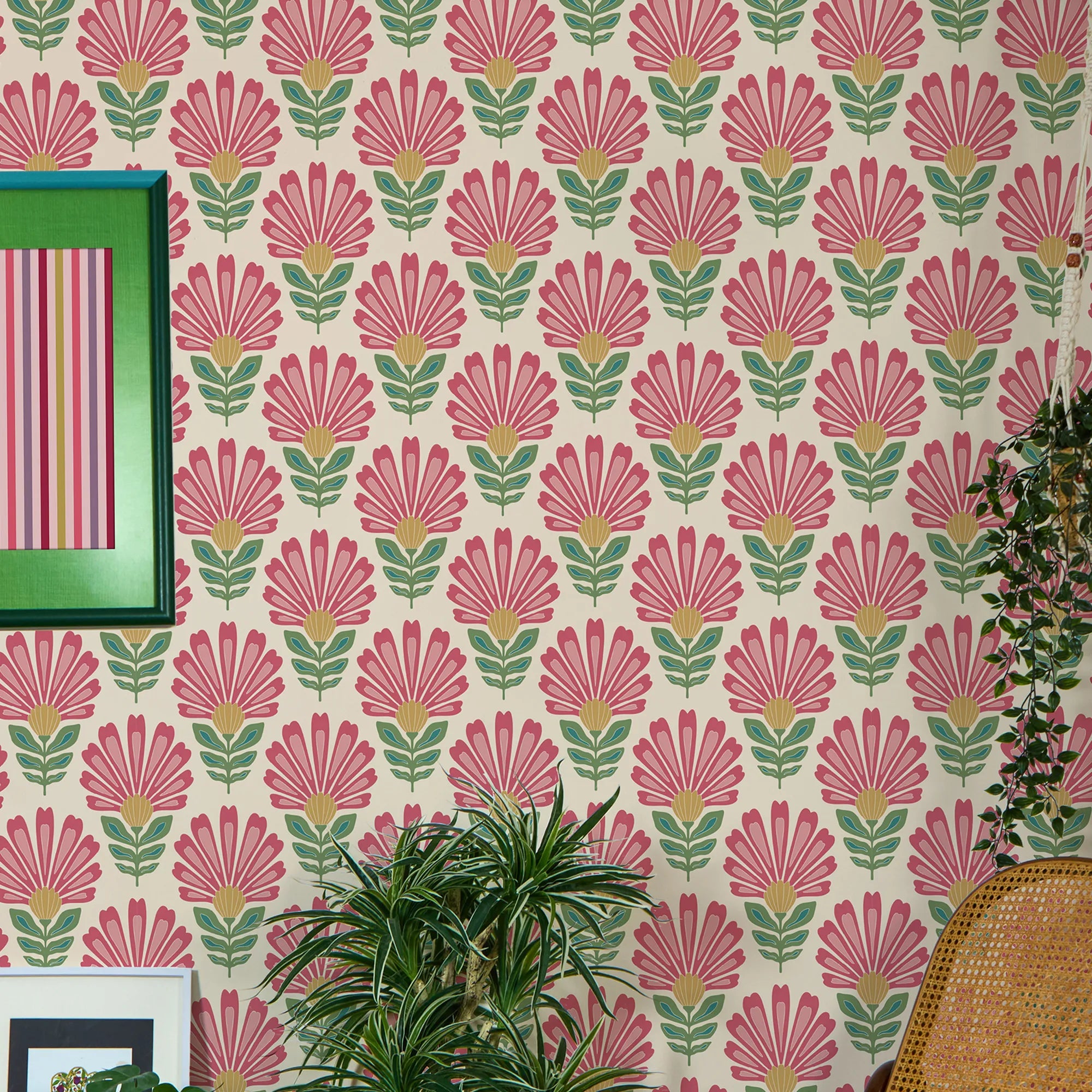 Cut from the same Wood Wallpaper in Rich Red and Pink on Double Cream