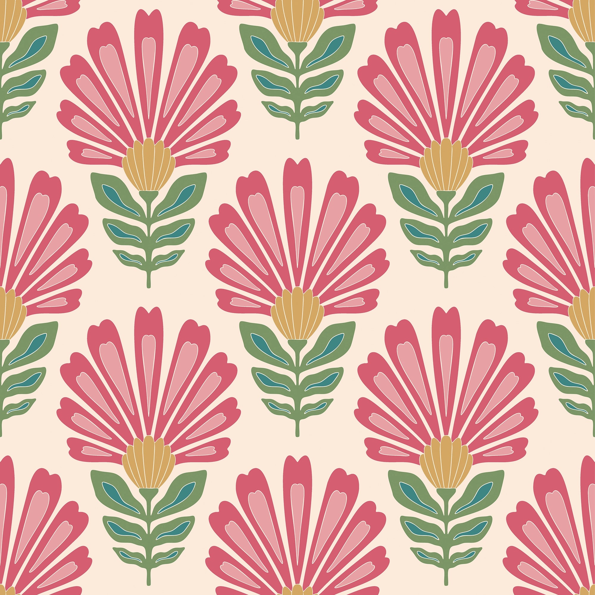 Cut from the same Wood Wallpaper in Rich Red and Pink on Double Cream