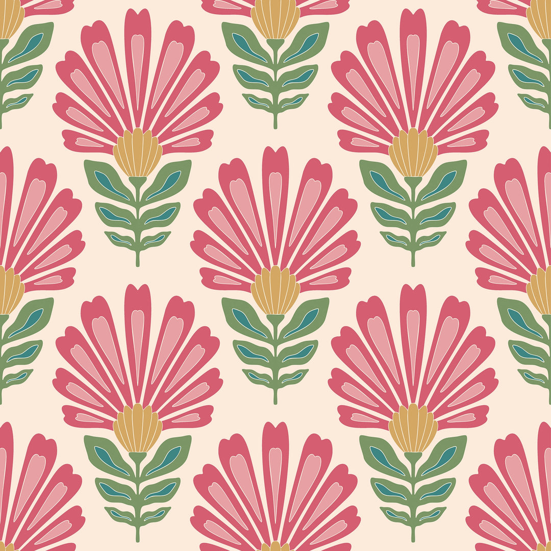 Cut from the same Wood Wallpaper in Rich Red and Pink on Double Cream